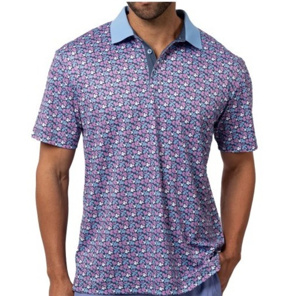 Swannies Golf Mike V Polo Periwinkle‎ Floral Athletic Performance Men's Size XXL
